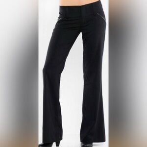 Alice + Olivia Wool Blend Black Flare Pants with Leather Trim, Size 8